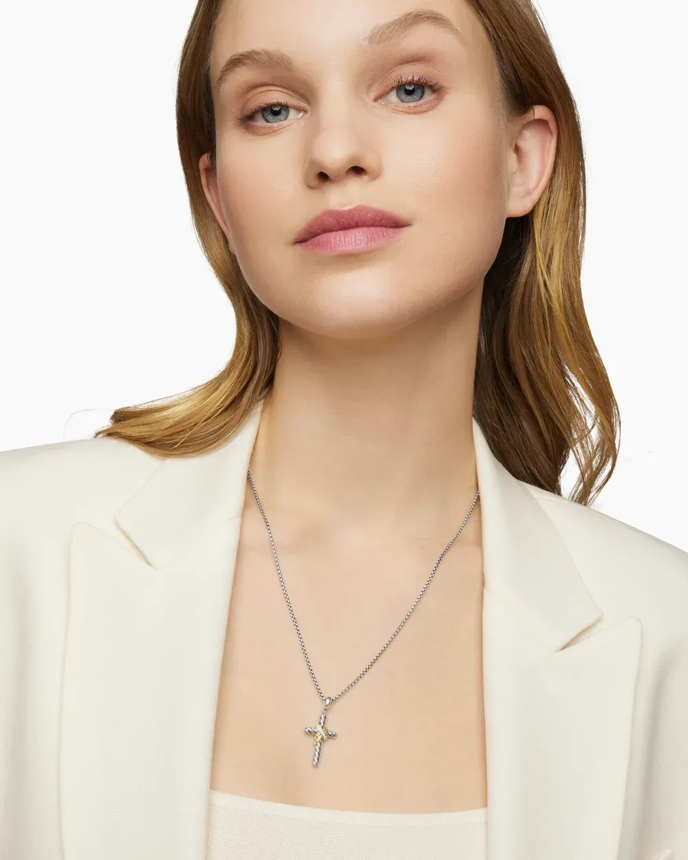 X Cross Pendant Sterling Silver with 18K Yellow Gold and Diamonds