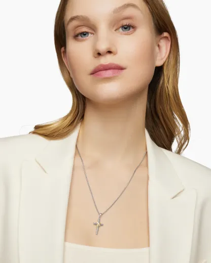 X Cross Pendant Sterling Silver with 18K Yellow Gold and Diamonds