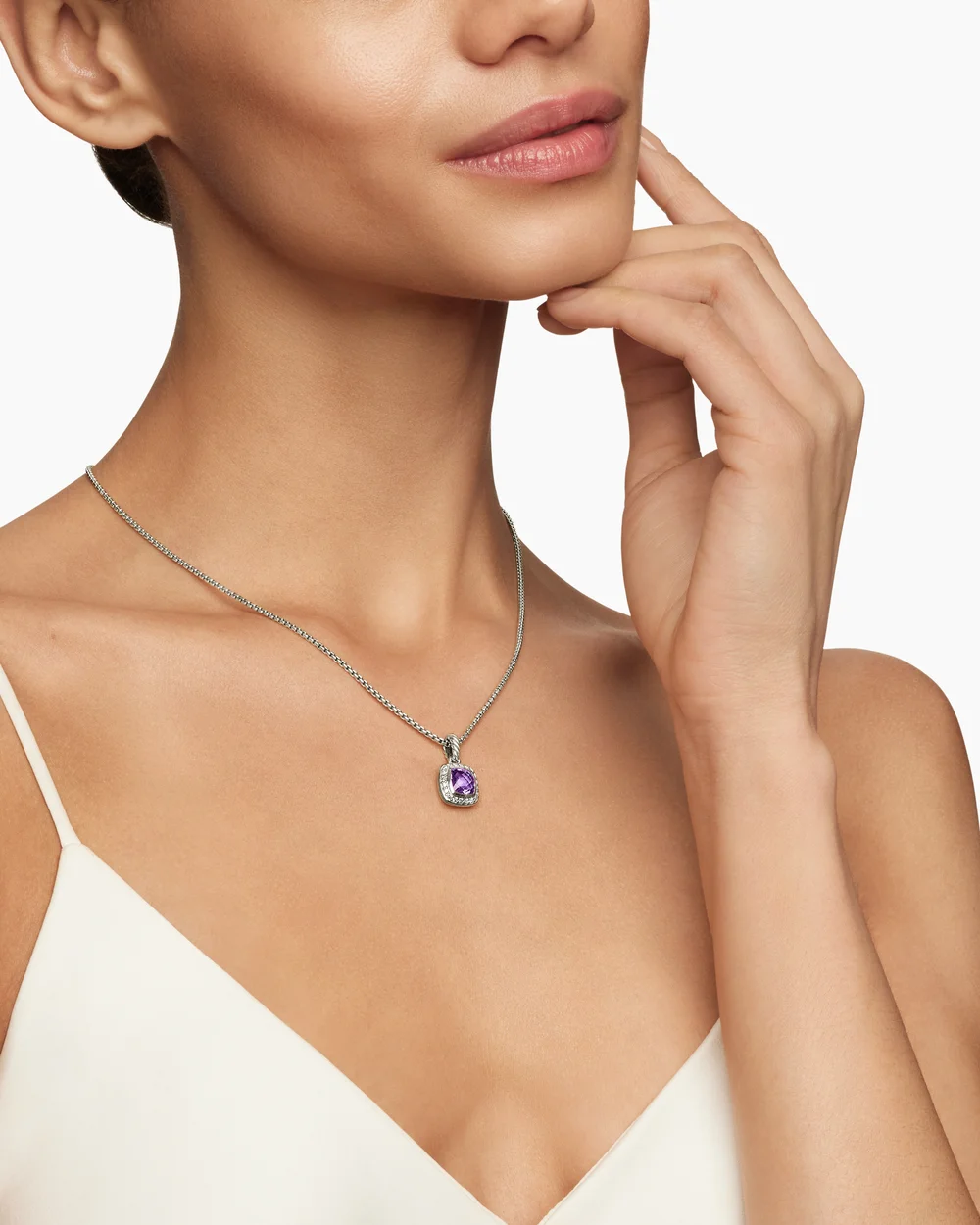 Petite Albion® Pendant Necklace Sterling Silver with Amethyst and Diamonds