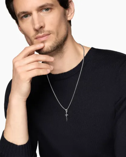 Waves Dagger Amulet Sterling Silver with Black Diamonds