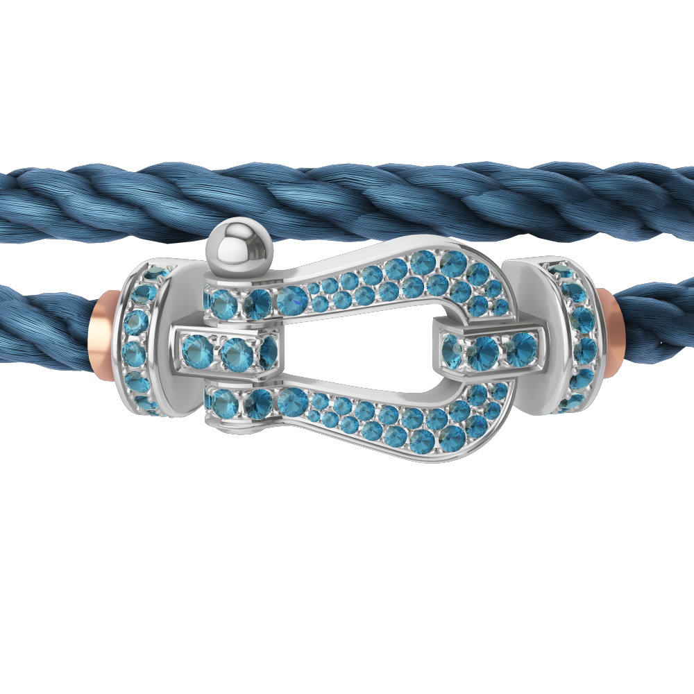 FORCE 10 BRACELET LARGE MODEL 18K WHITE GOLD BLUE TOPAZ PAVED