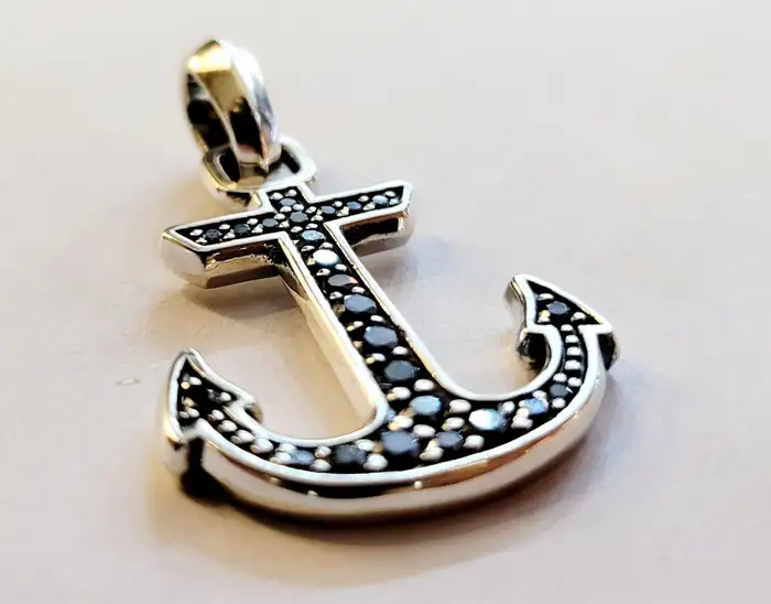 Sterling Silver Maritime Anchor Amulet Pave Black Diamond