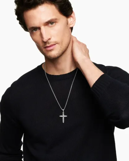 Chevron Cross Pendant Sterling Silver with Black Diamonds