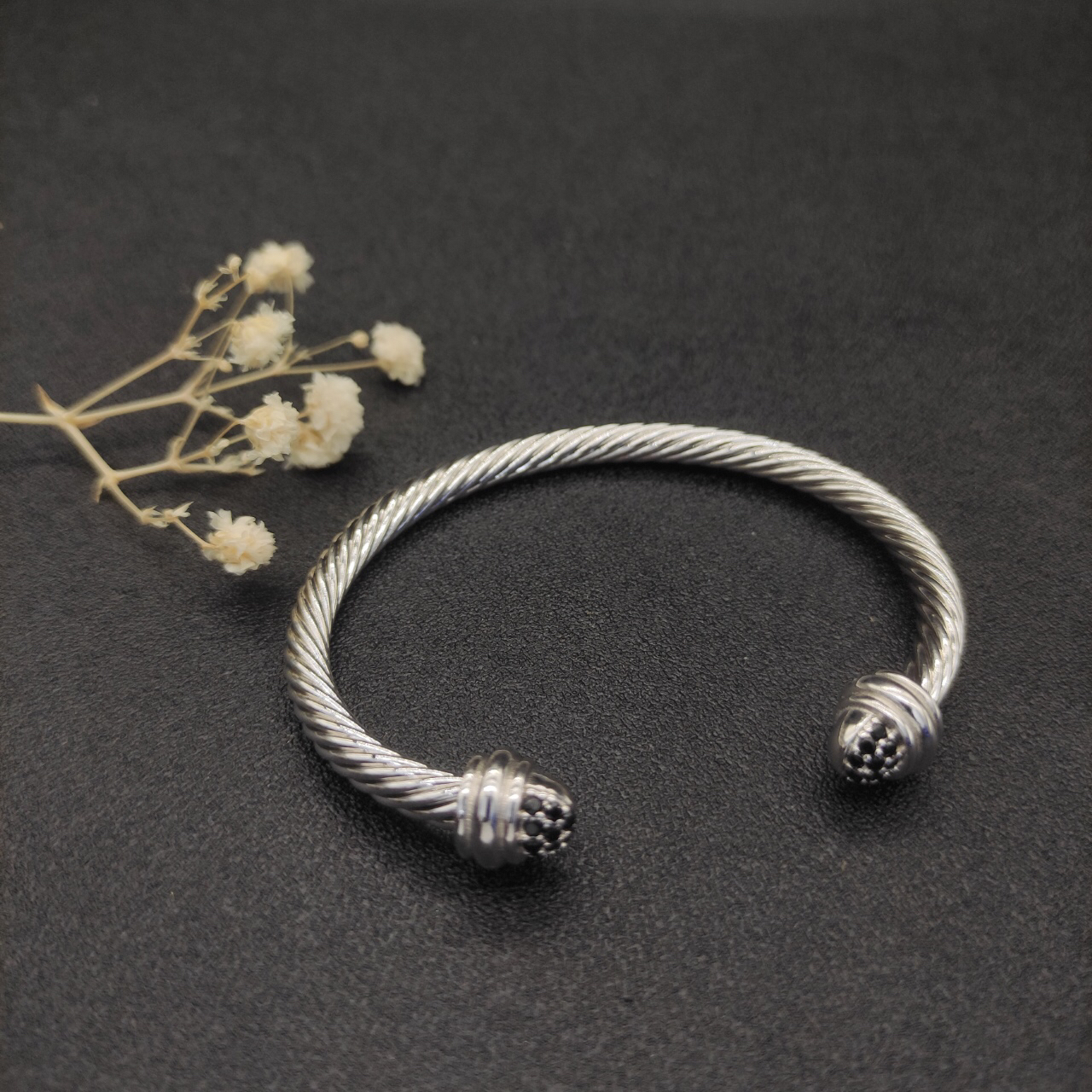 Classic Cable Bracelet Silver and  Half Diamonds 5 MM