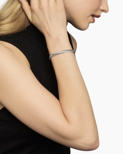 Sculpted Cable Bangle Bracelet 18K White Gold, 6.2mm
