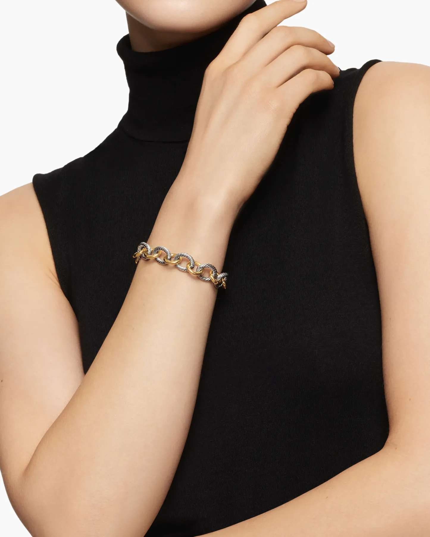 Oval Link Chain Bracelet Sterling Silver with 18K Yellow Gold,19mm