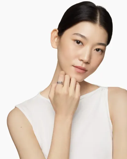 X Crossover Band Ring Sterling Silver with Diamonds