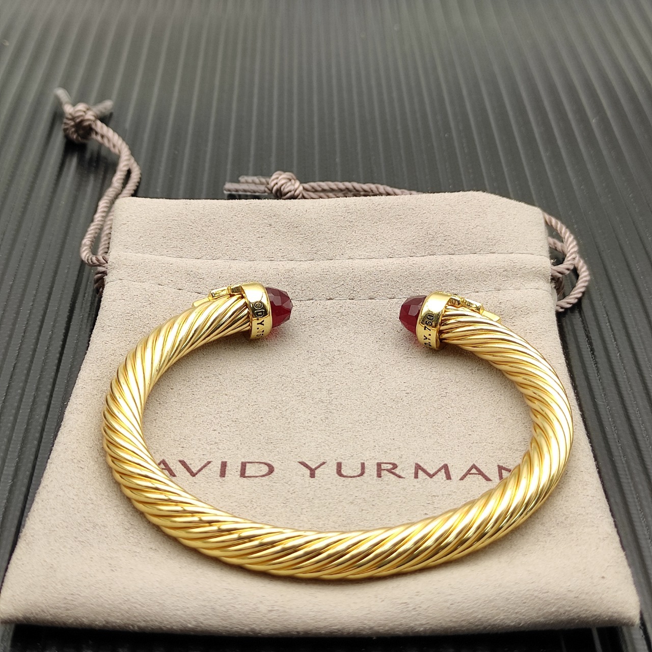 7mm Cable Bracelet with Red  & Diamond Accents