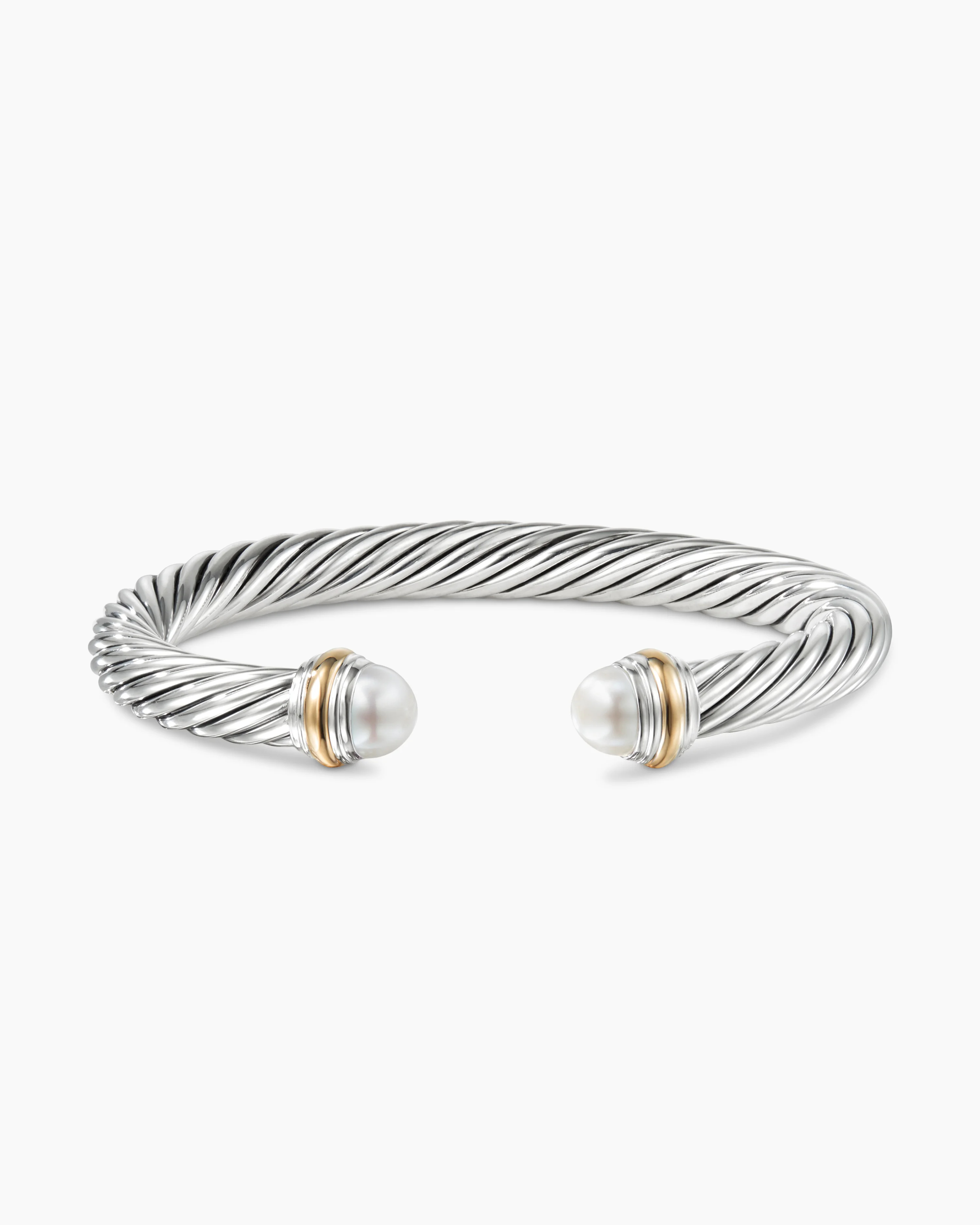 Classic Cable Bracelet Sterling Silver with 14K Yellow Gold and Pearls, 7mm
