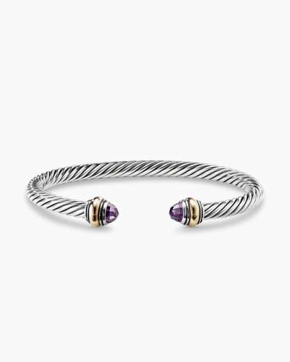 Classic Cable Bracelet Sterling Silver with 14K Yellow Gold and Amethyst, 5mm