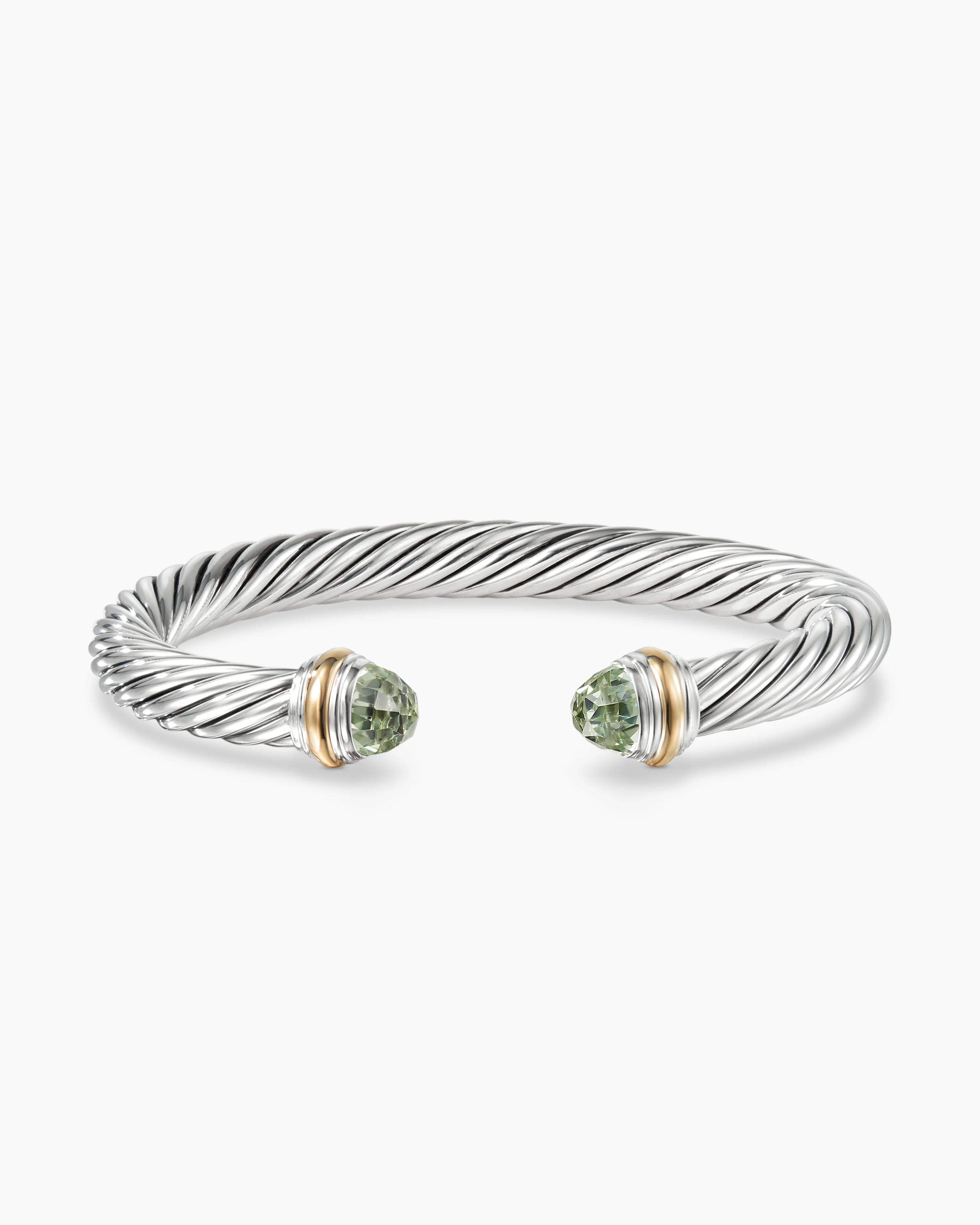 Classic Cable Bracelet Sterling Silver with 14K Yellow Gold and Prasiolite, 7mm