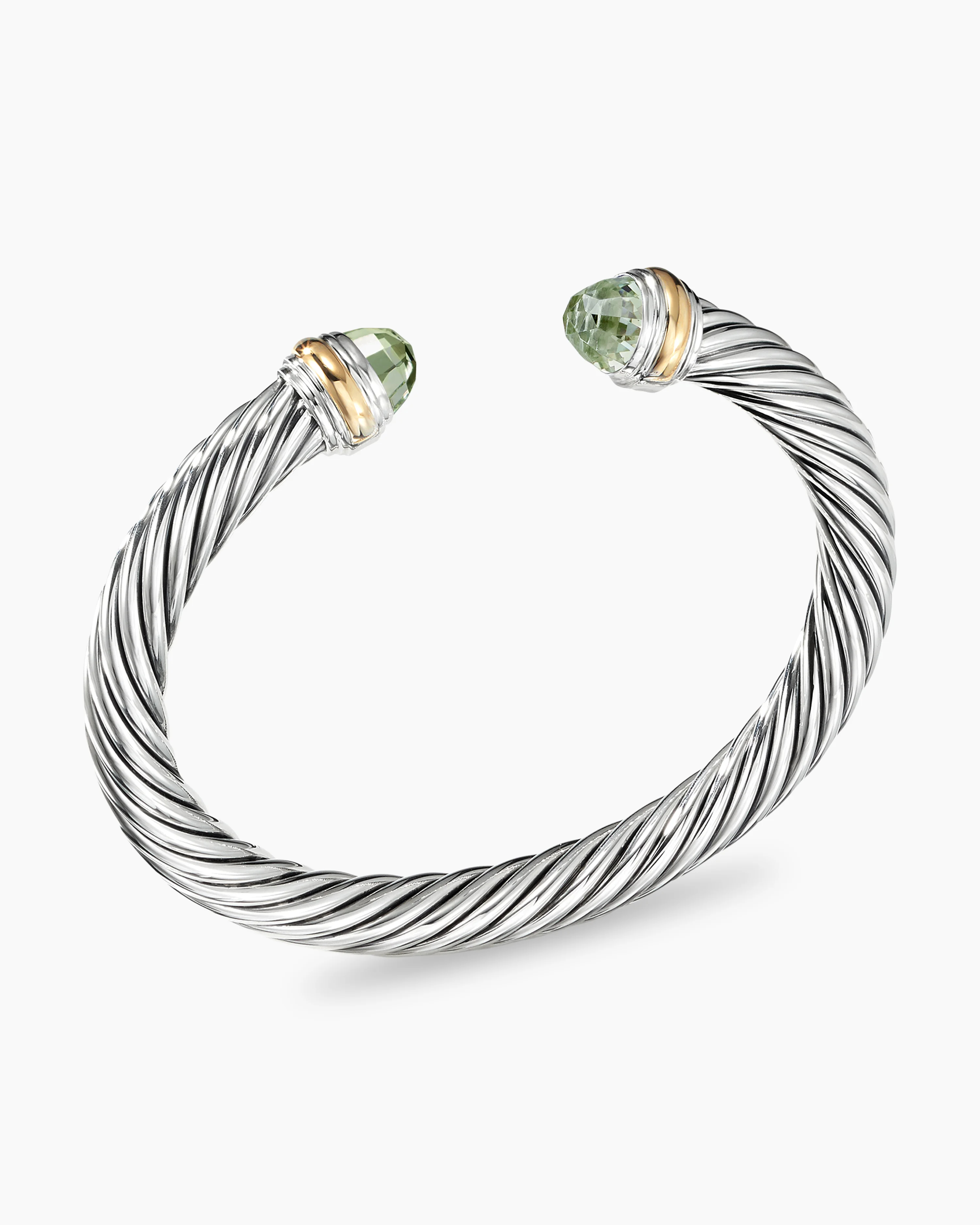 Classic Cable Bracelet Sterling Silver with 14K Yellow Gold and Prasiolite, 7mm