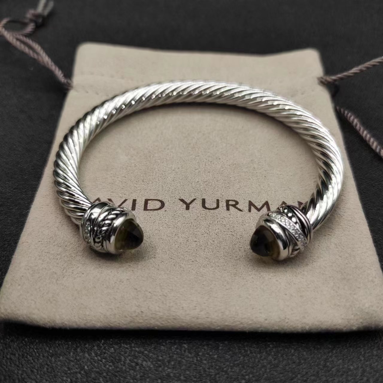 Classic Cable Bracelet Sterling Silver with Brown Diamond Sterling 7 MM