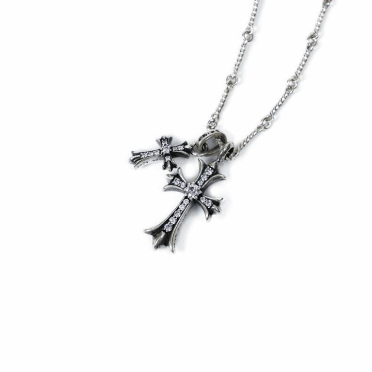 SMALL CROSS AND BABYFAT CHARM NECKLACE WITH DIAMONDS