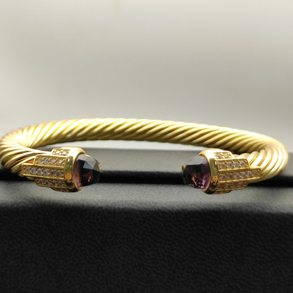 7mm Cable Bracelet with Amethyst & Diamond Accents