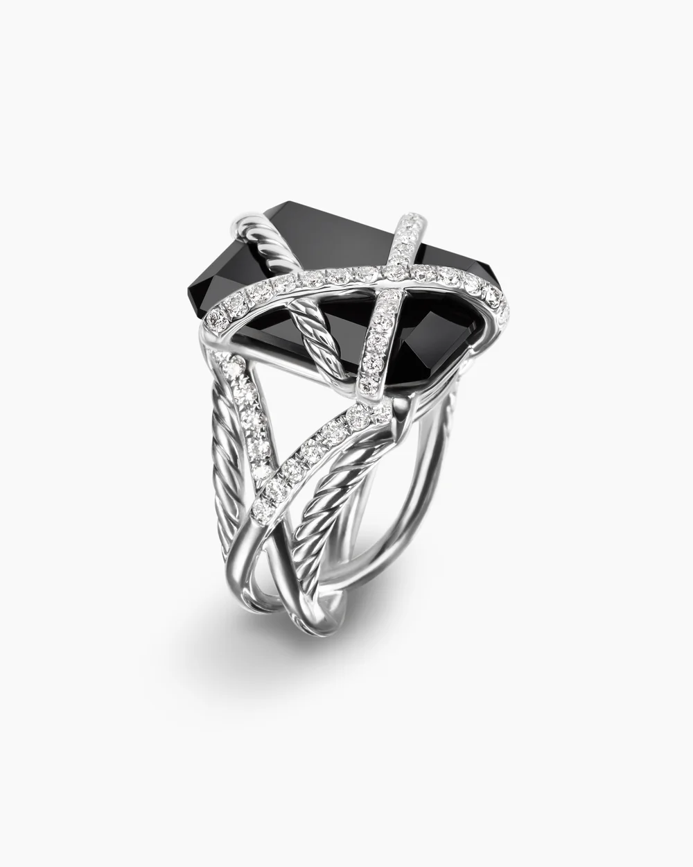 Cable Wrap Ring Sterling Silver with Black Onyx and Diamonds