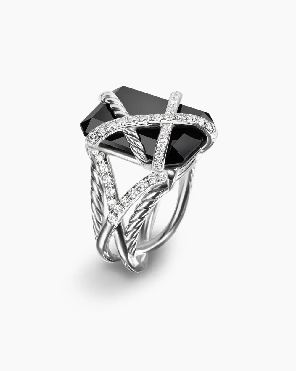 Cable Wrap Ring Sterling Silver with Black Onyx and Diamonds