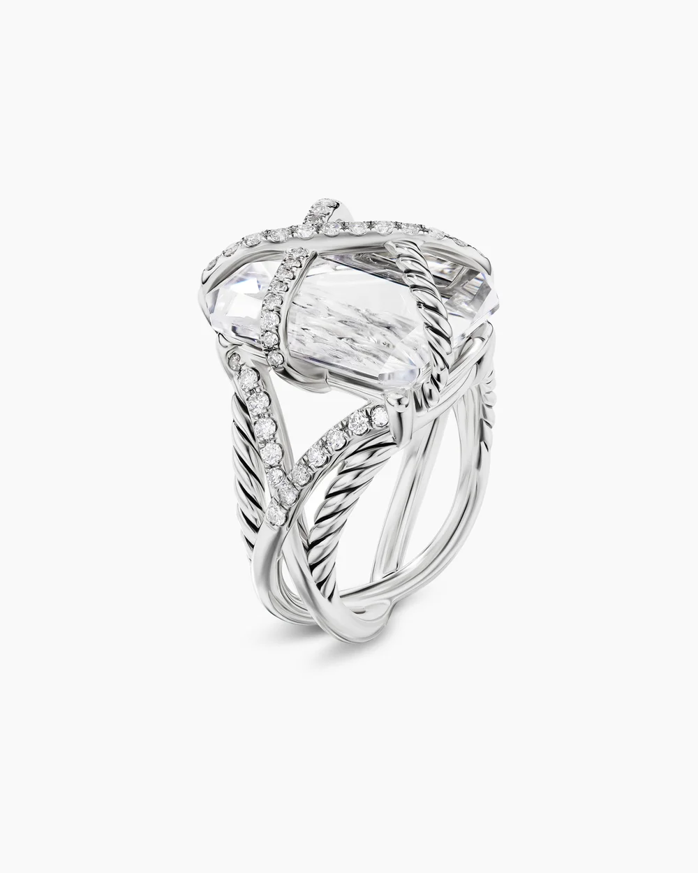 Cable Wrap Ring Sterling Silver with Crystal and Diamonds