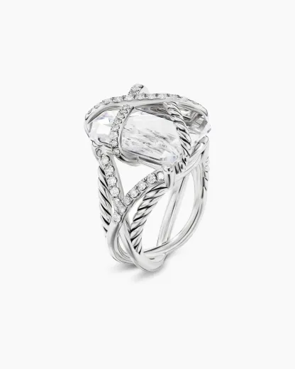 Cable Wrap Ring Sterling Silver with Crystal and Diamonds