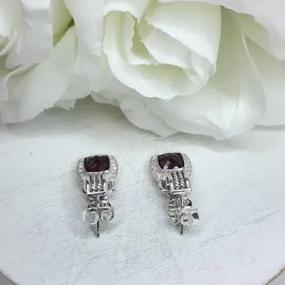 Albion® Drop Earrings Sterling Silver with Red Onyx and Diamonds