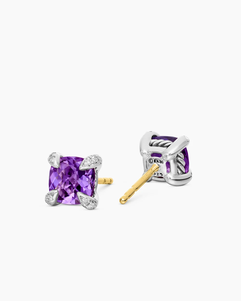 Petite Chatelaine® Stud Earrings Sterling Silver with Amethyst and Diamonds