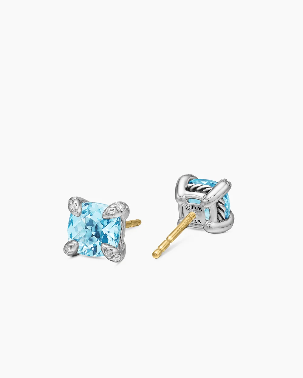 Petite Chatelaine® Stud Earrings Sterling Silver with Blue Topaz and Diamonds