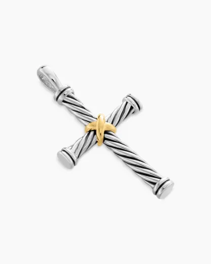 Cable Cross Pendant Sterling Silver with 18K Yellow Gold
