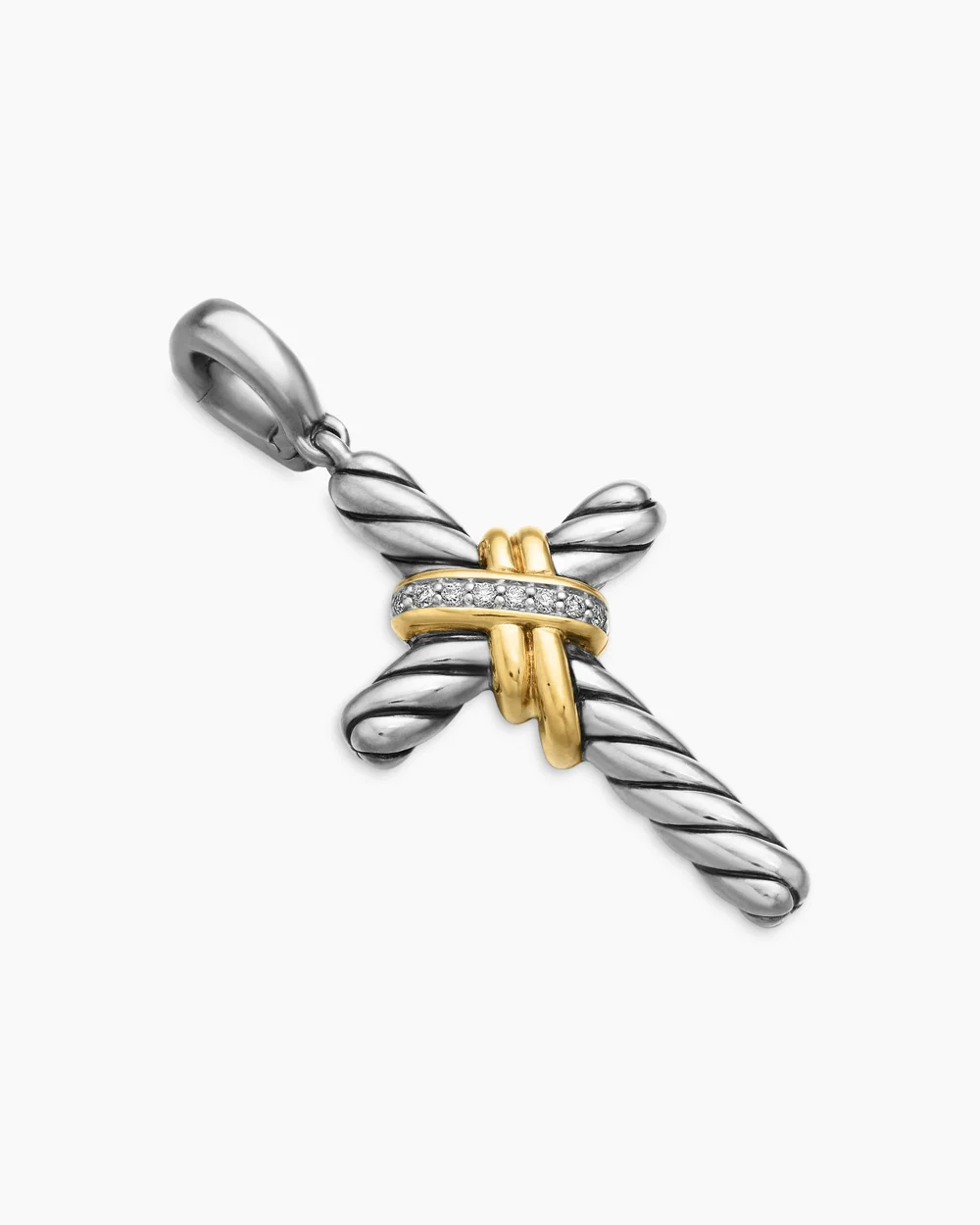 X Cross Pendant Sterling Silver with 18K Yellow Gold and Diamonds