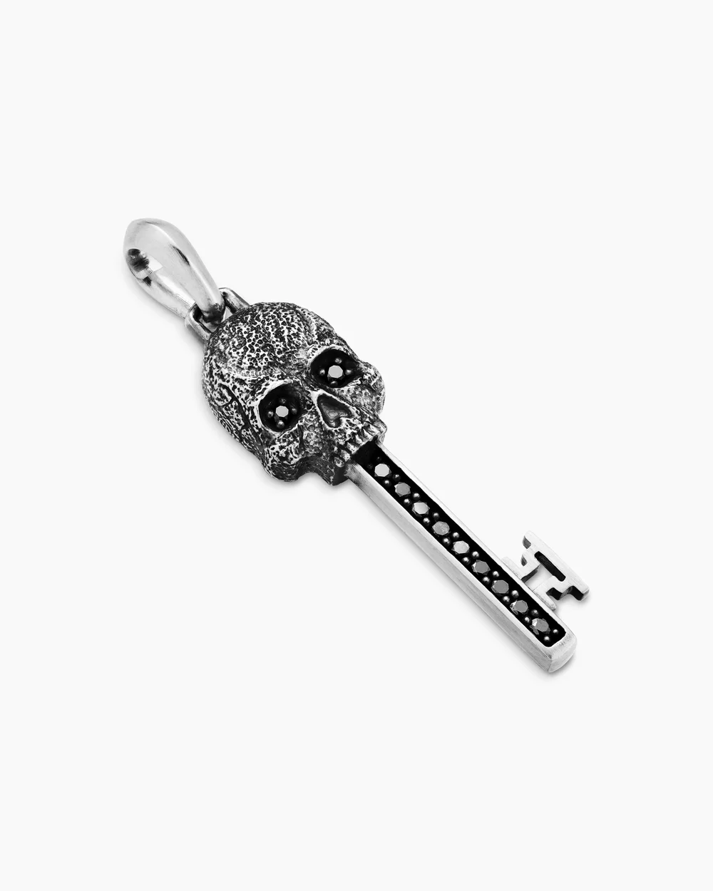 Memento Mori Skull Key Amulet Sterling Silver with Black Diamonds,