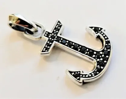 Sterling Silver Maritime Anchor Amulet Pave Black Diamond
