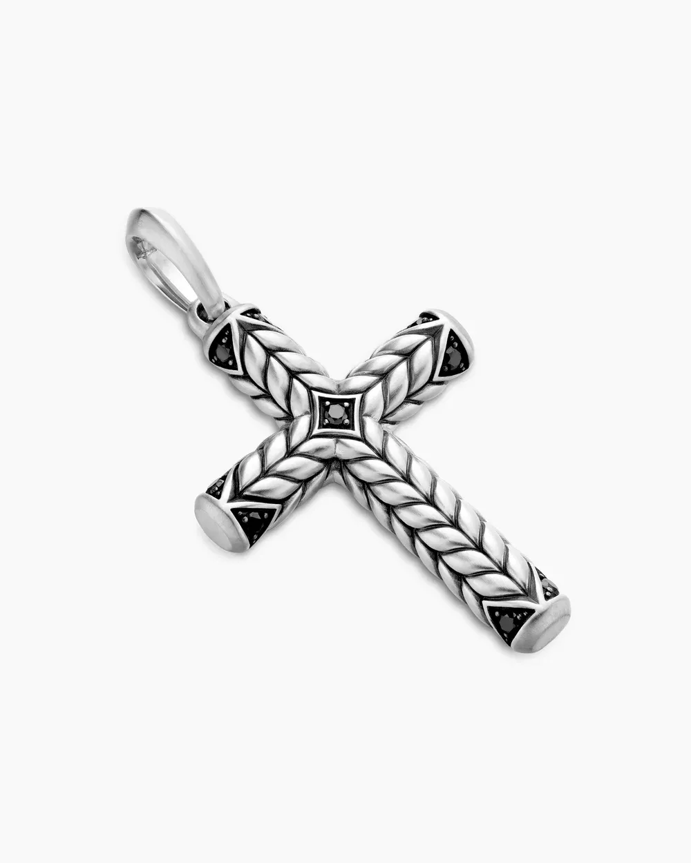 Chevron Cross Pendant Sterling Silver with Black Diamonds