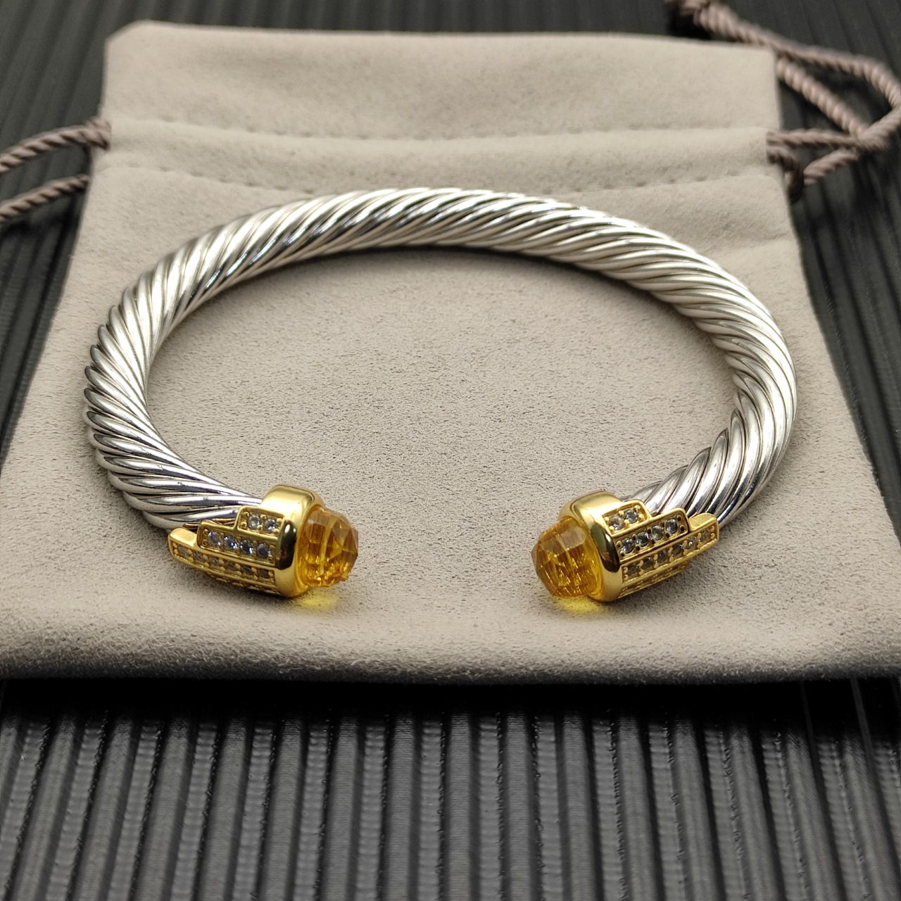 7mm Cable Bracelet with Yellow & Diamond Accents – Gold Cap