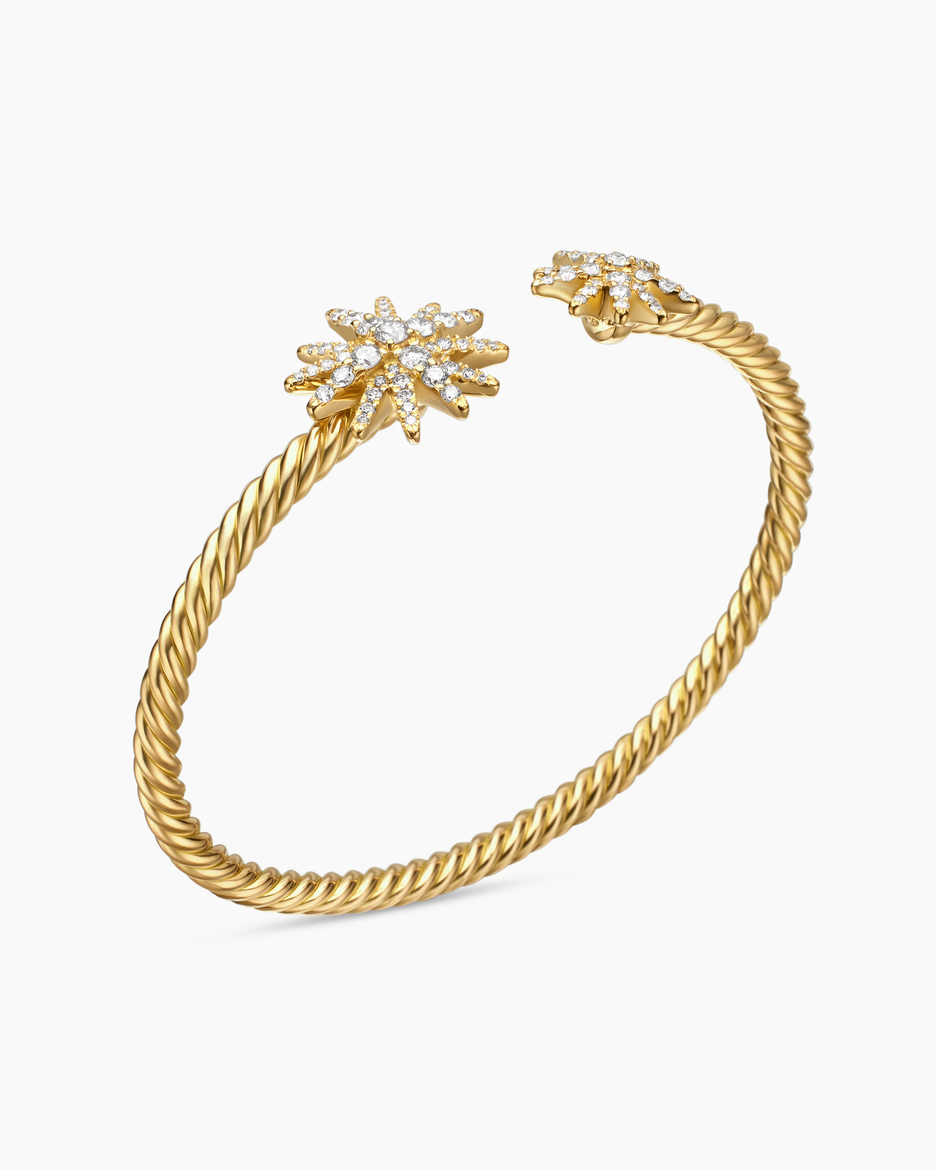 Starburst Cable Bracelet 18K Yellow Gold with Diamonds, 3.5mm, 4mm