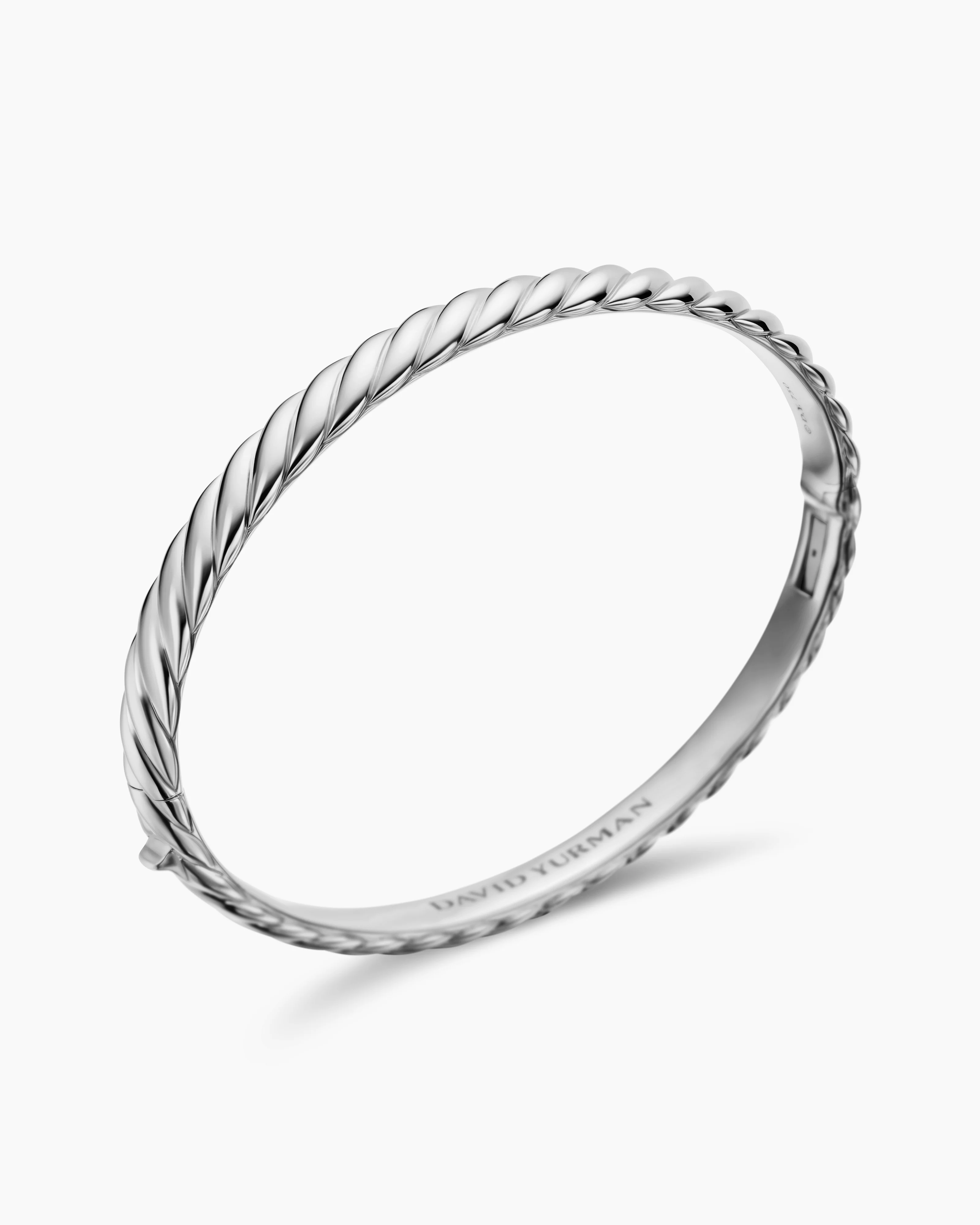 Sculpted Cable Bangle Bracelet 18K White Gold, 6.2mm