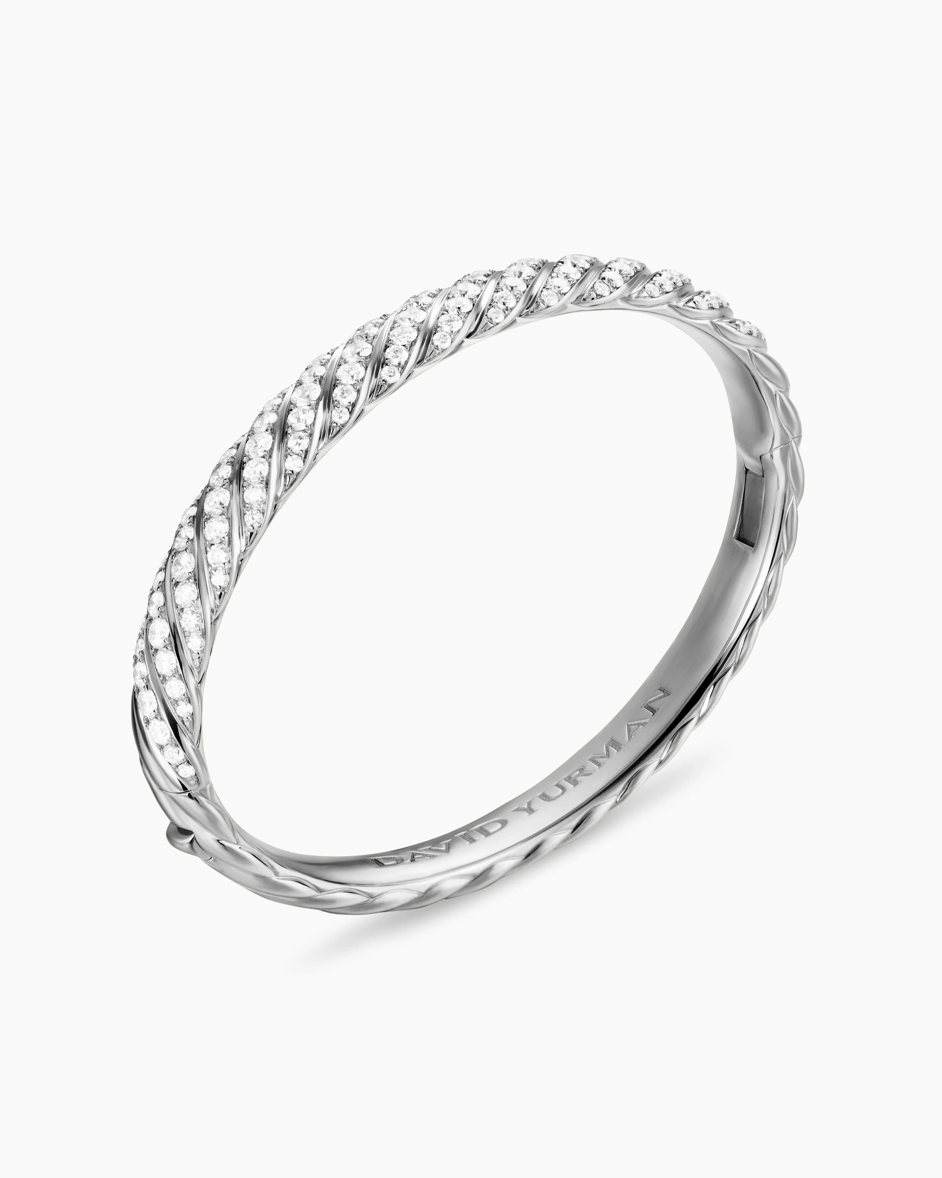 Sculpted Cable Bangle Bracelet 18K White Gold with Diamonds,  6.2mm