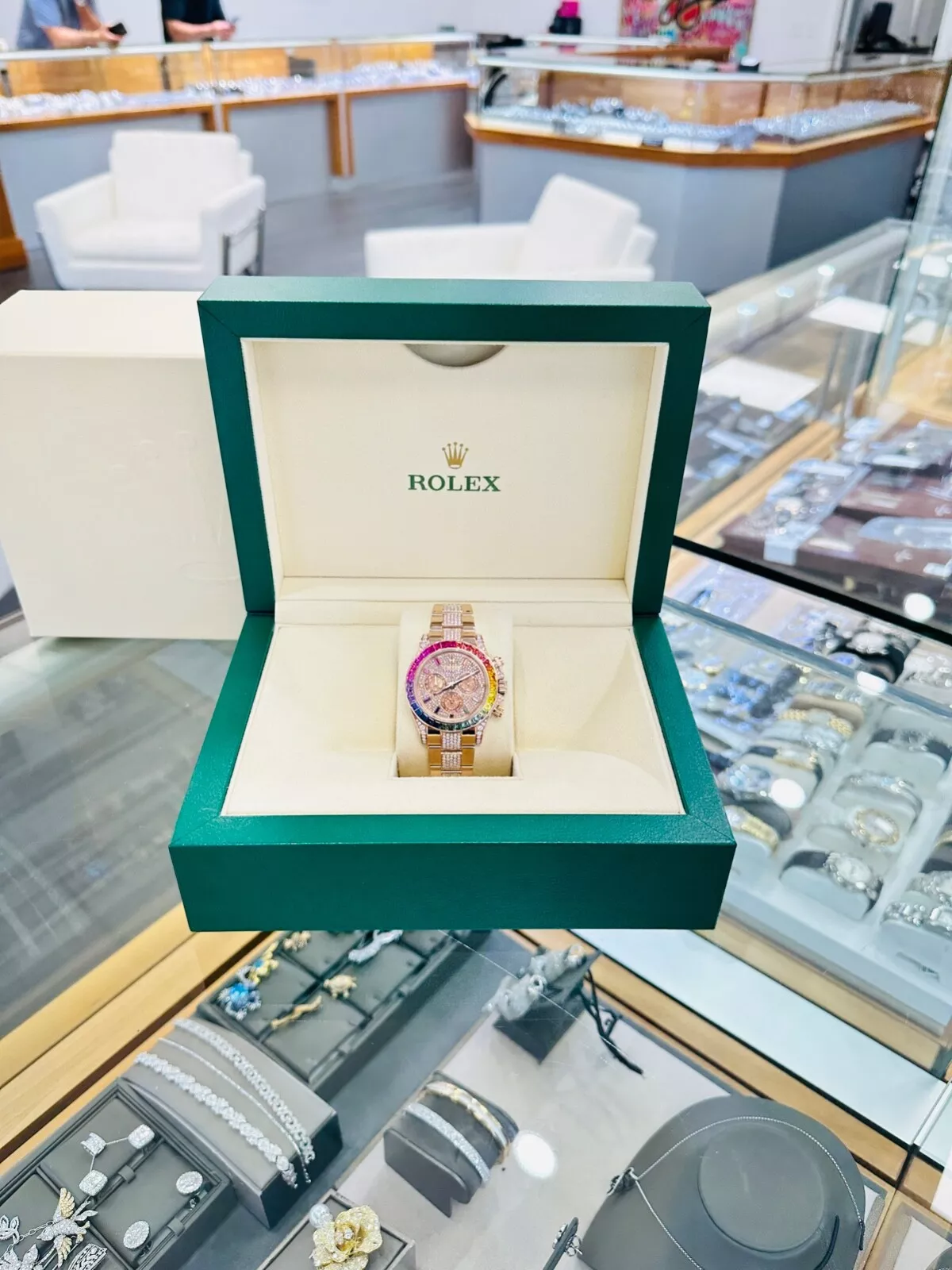  Cosmograph Daytona Rainbow colored baguette Bezel Rose Gold Diamond Oyster Men's Watch 116505