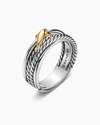 X Crossover Band Ring Sterling Silver with 18K Yellow Gold
