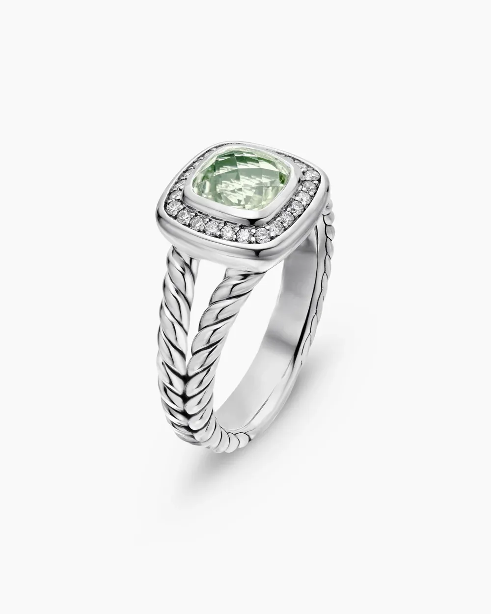 Petite Albion® Ring Sterling Silver with Prasiolite and Diamonds