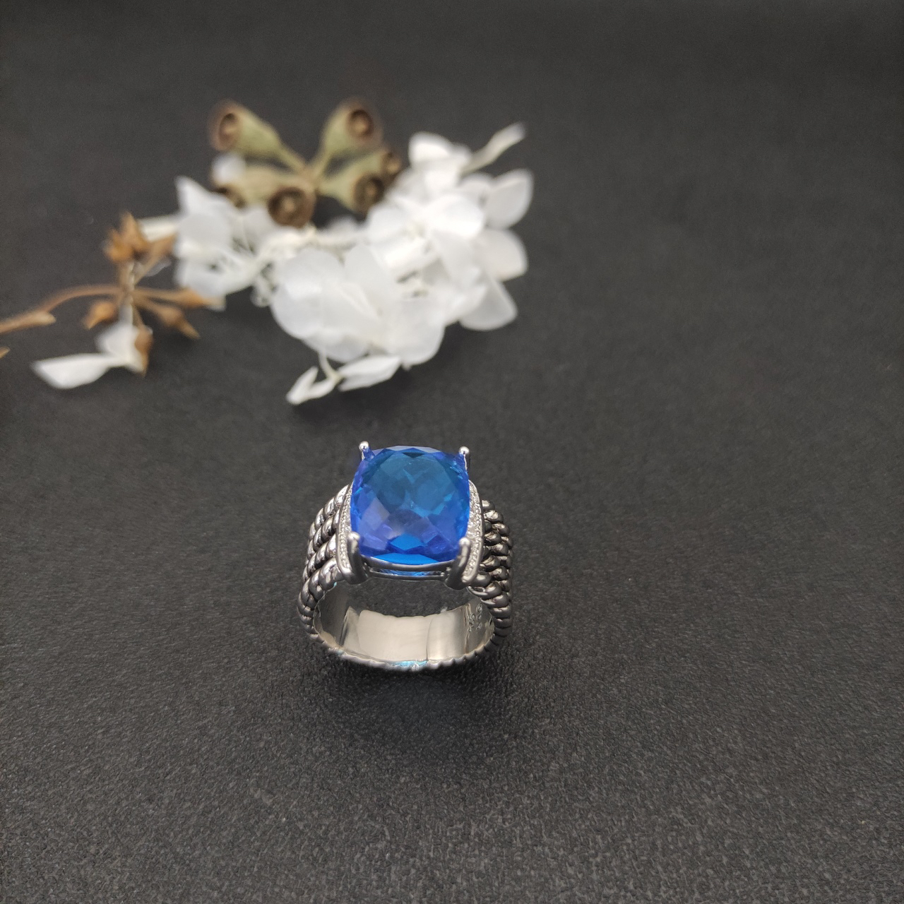 Petite Wheaton® Ring Sterling Silver with Hampton Blue Topaz and Diamonds