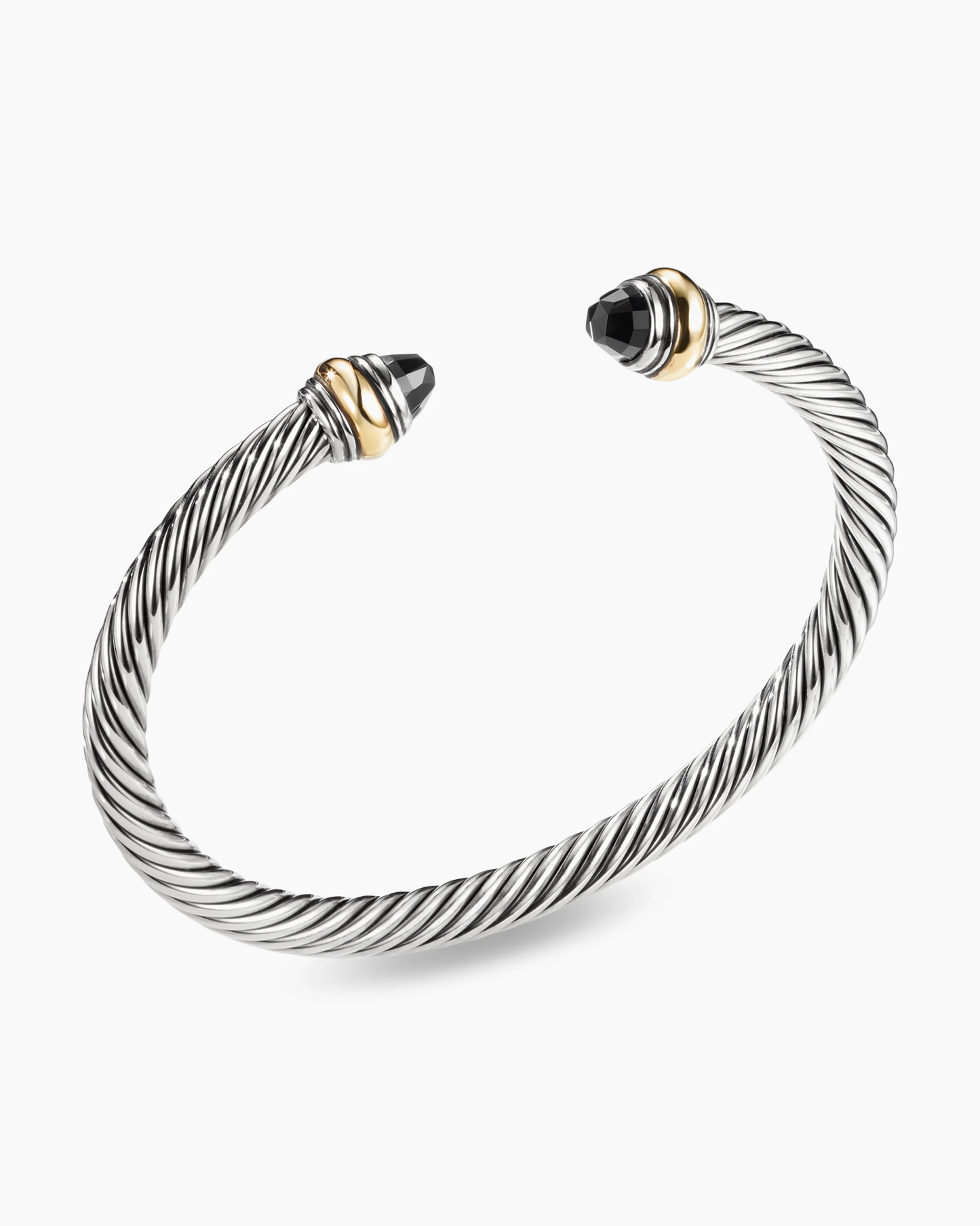 Classic Cable Bracelet Sterling Silver with 14K Yellow Gold and Black Onyx, 5mm