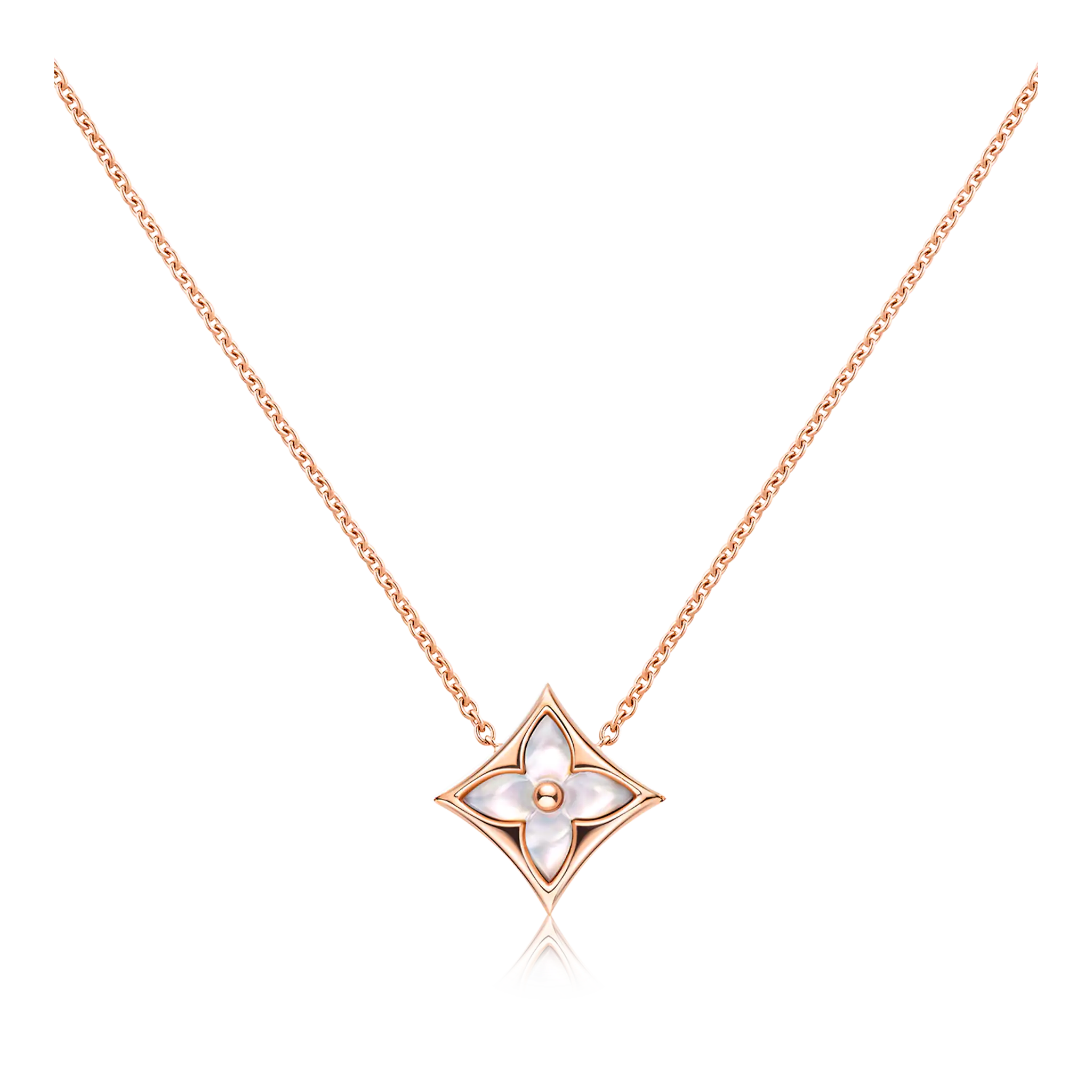 Color Blossom star pendant, pink gold and white mother-of-pearl
