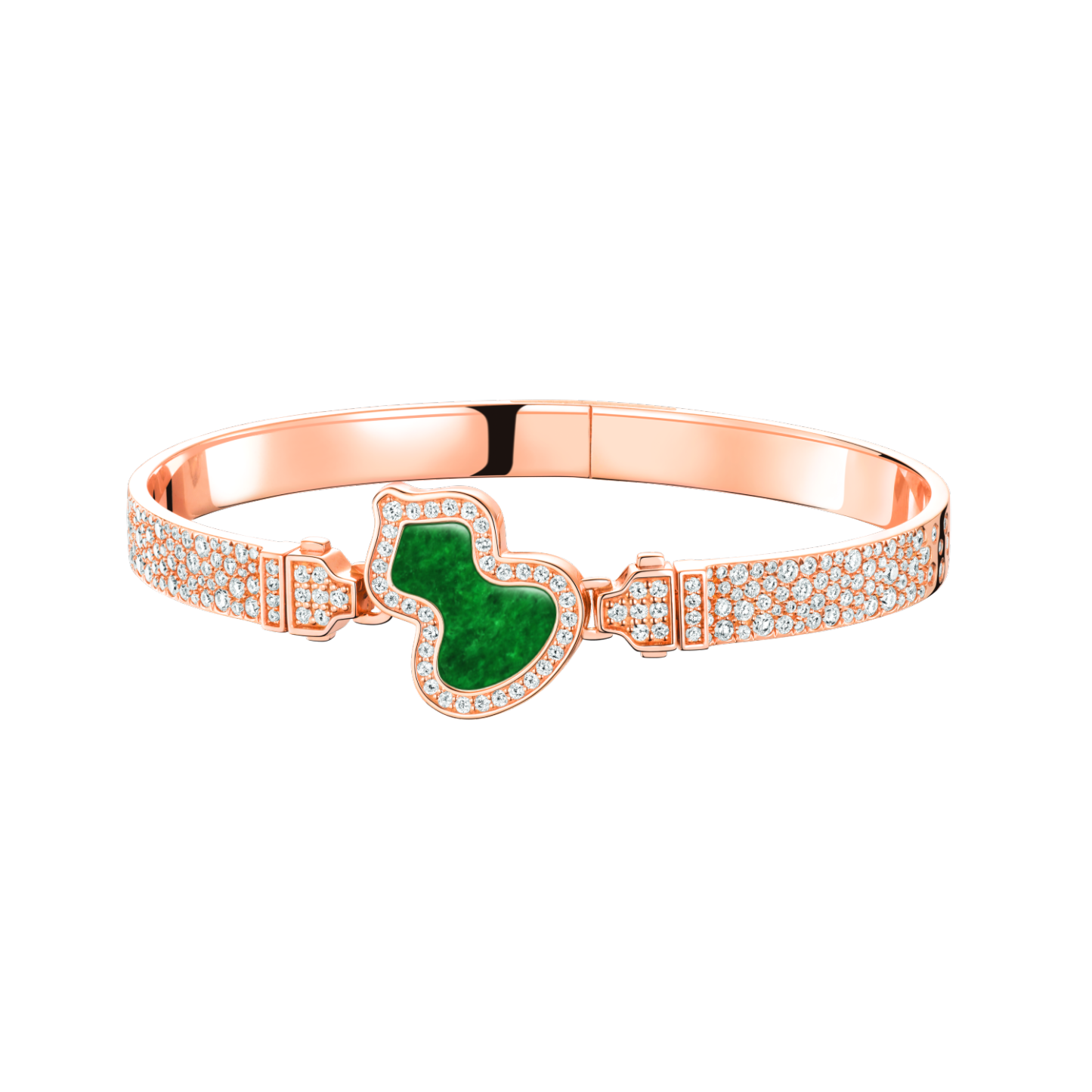 Small Wulu buckle in 18K rose gold with diamonds and jade