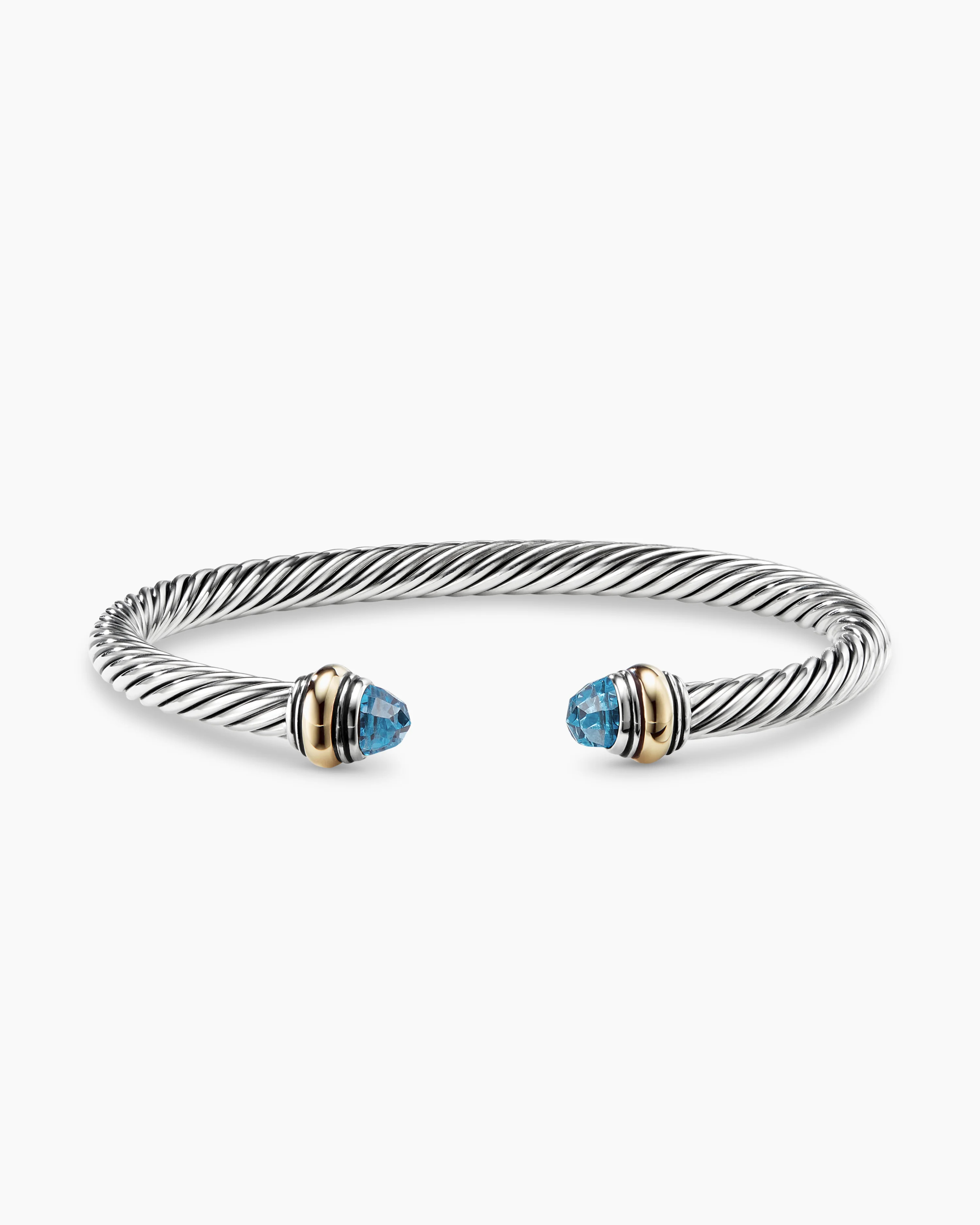 Classic Cable Bracelet Sterling Silver with 14K Yellow Gold and Blue Topaz, 5mm