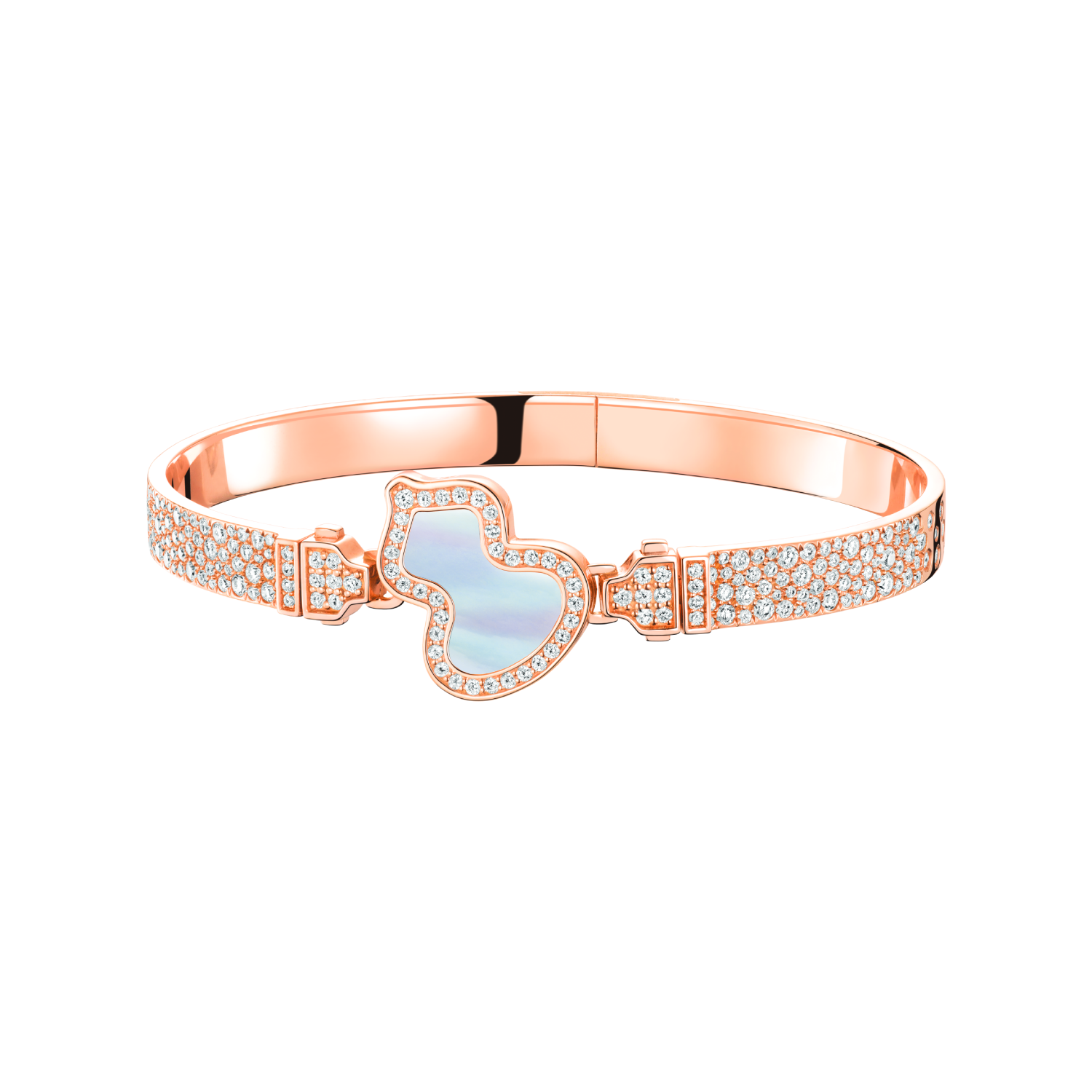 Small Wulu buckle in 18K rose gold with diamonds and mother of pearl