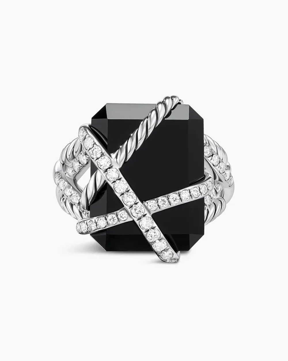 Cable Wrap Ring Sterling Silver with Black Onyx and Diamonds
