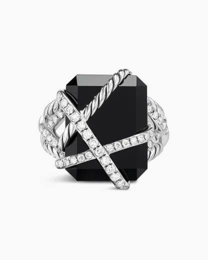 Cable Wrap Ring Sterling Silver with Black Onyx and Diamonds