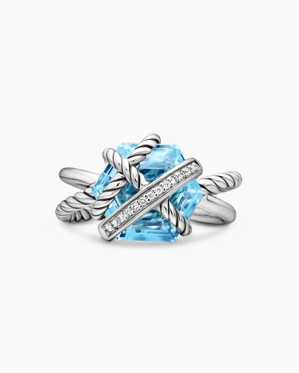 Cable Wrap Ring Sterling Silver with Blue Topaz and Diamonds