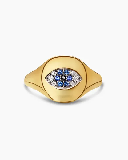 Cable Collectibles® Evil Eye Pinky Ring 18K Yellow Gold with Pavé Sapphires and Diamonds
