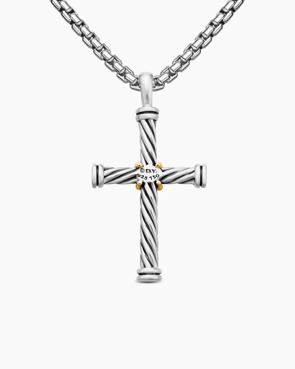 Cable Cross Pendant Sterling Silver with 18K Yellow Gold