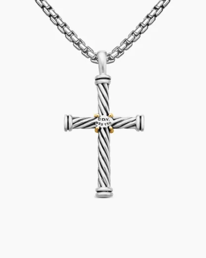 Cable Cross Pendant Sterling Silver with 18K Yellow Gold